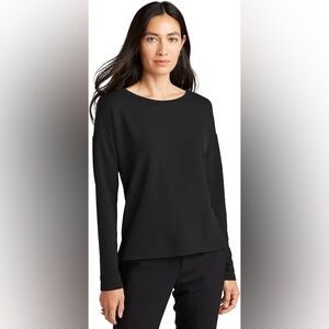 Mercer+Mettle Black Long Sleeve Top with Dropped Shoulder and high-low hem